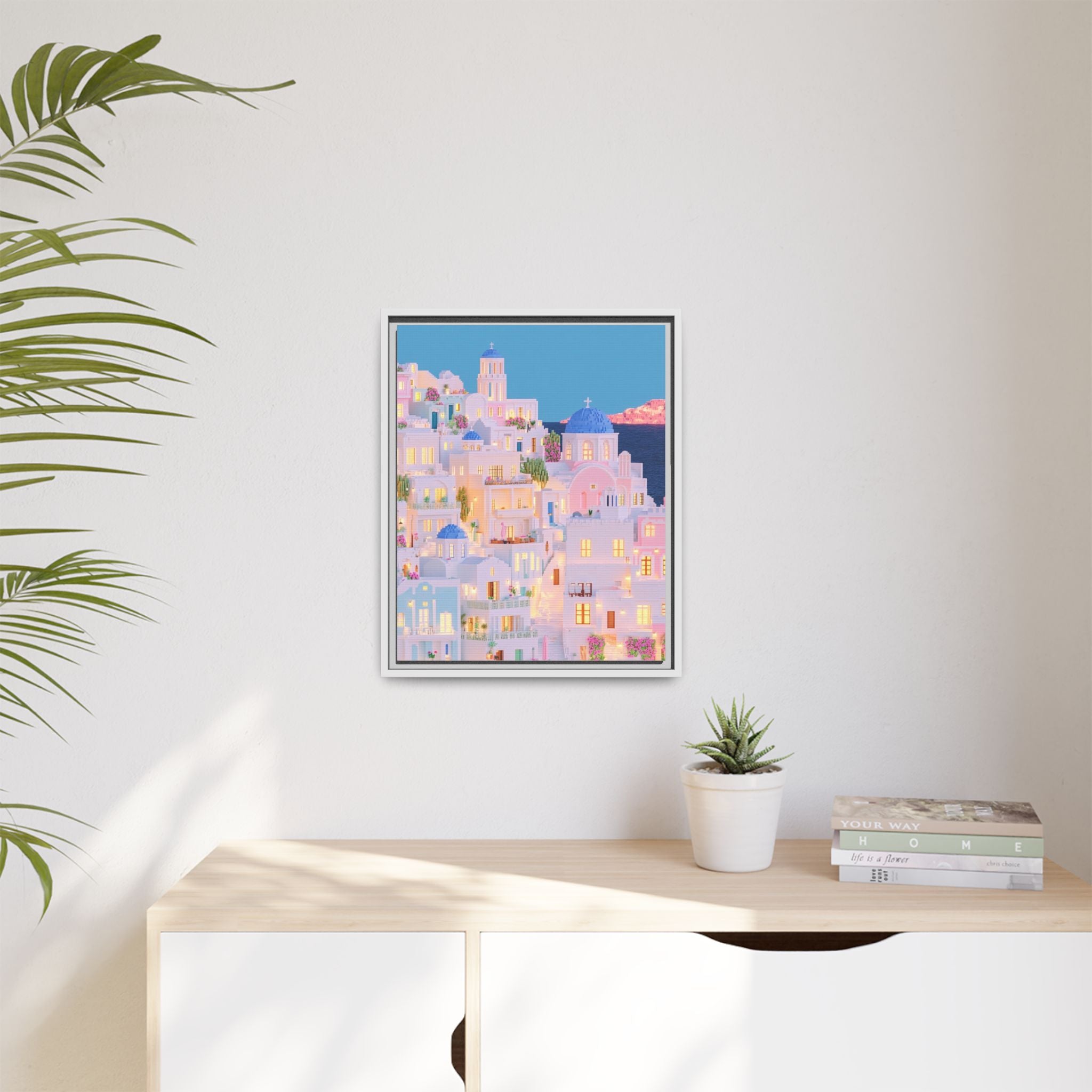 Santorini Oia Village Framed Canvas