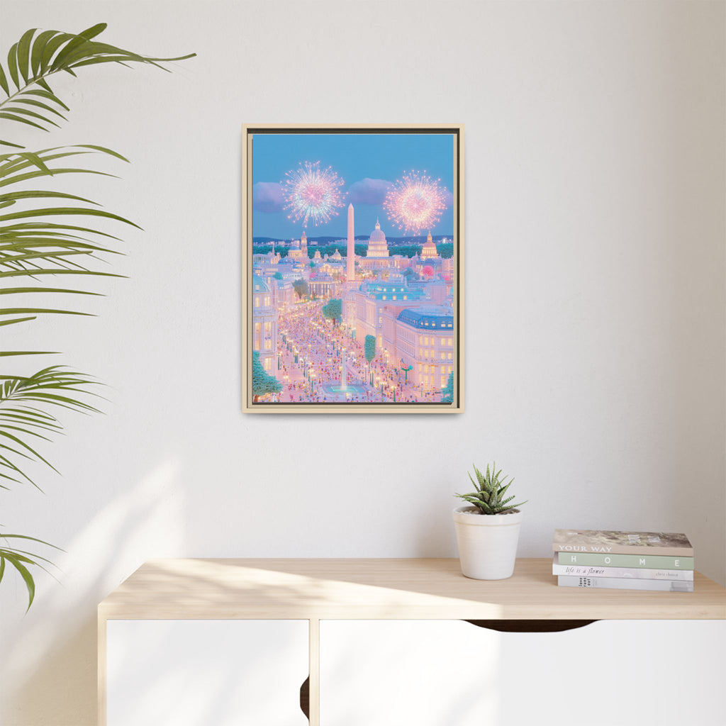 Washington DC Fireworks Framed Canvas