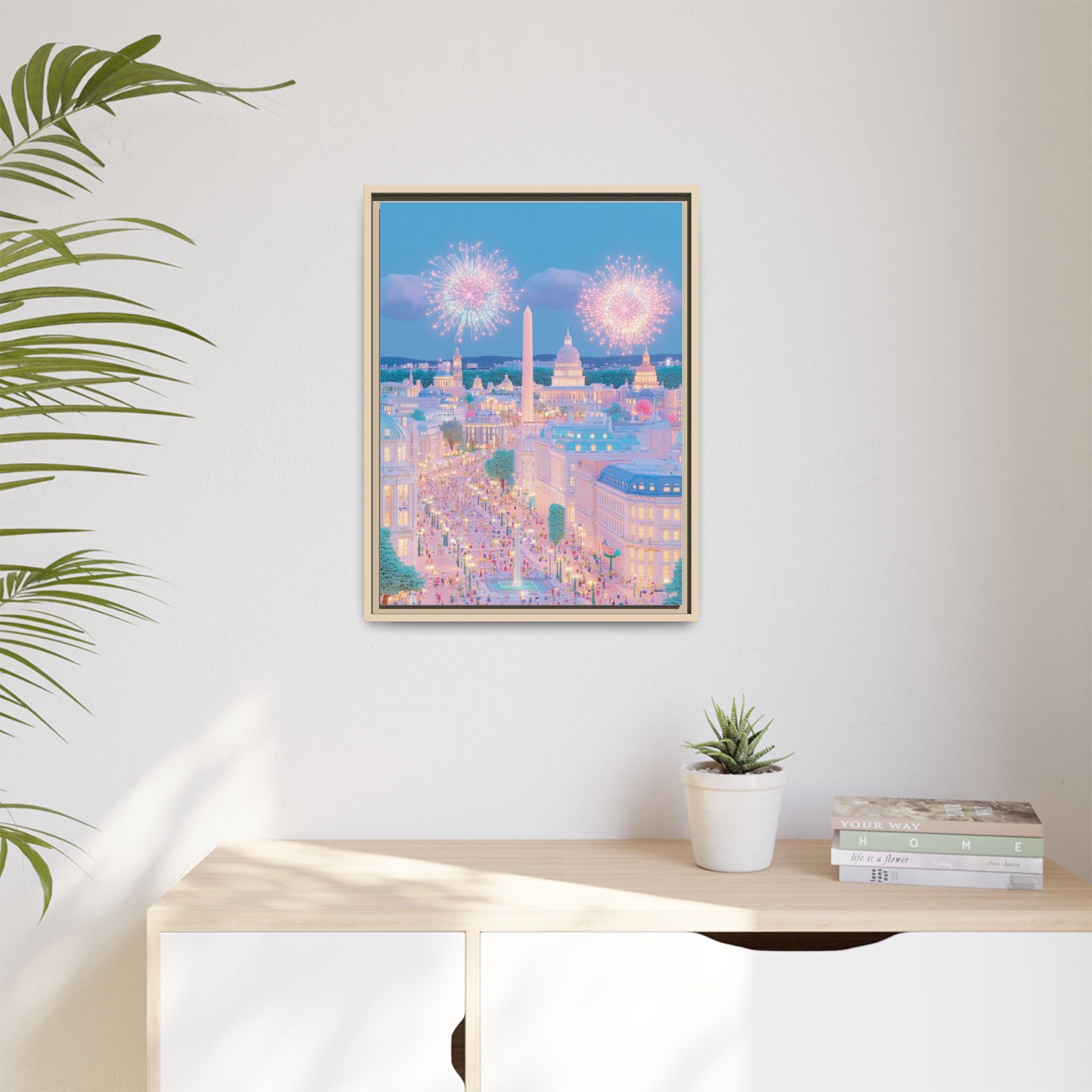 Washington DC Fireworks Framed Canvas
