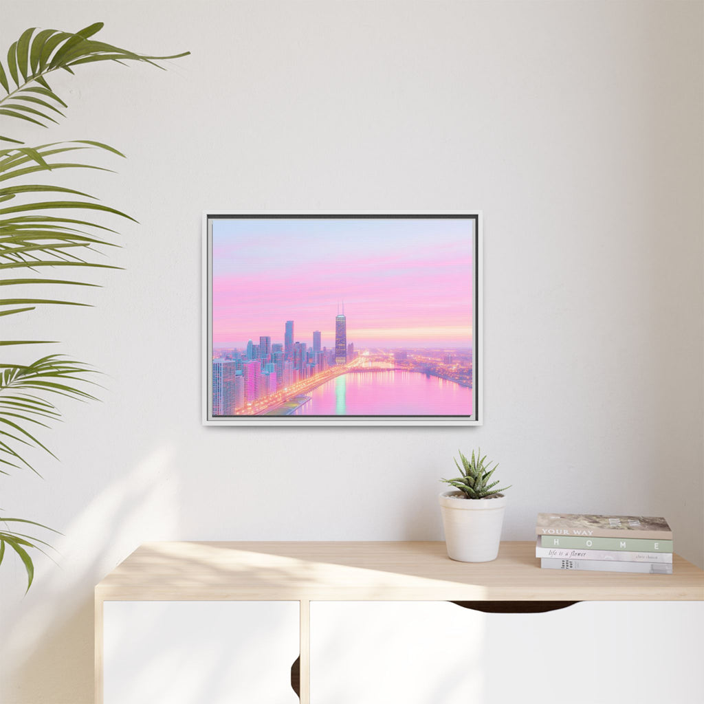 Pastel Chicago Skyline Framed Canvas