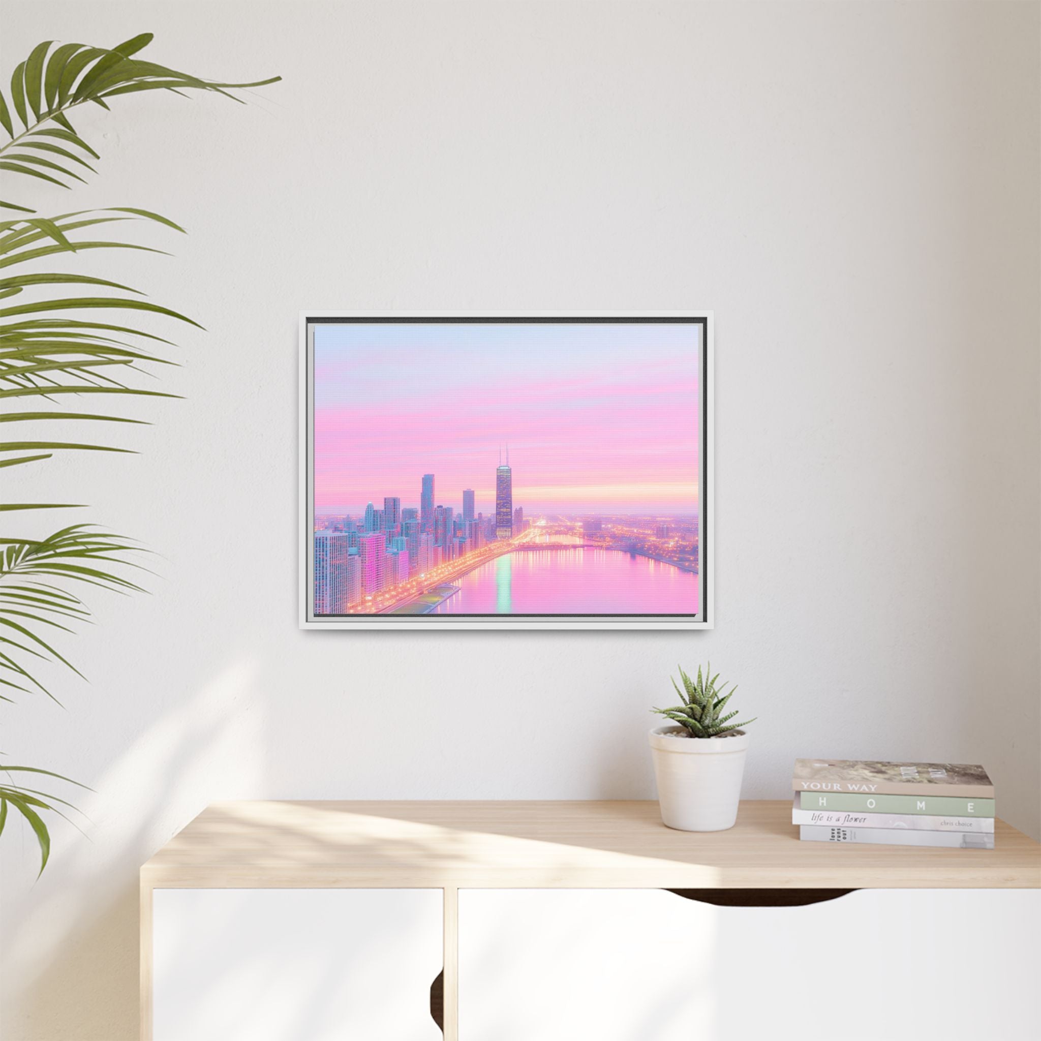 Pastel Chicago Skyline Framed Canvas