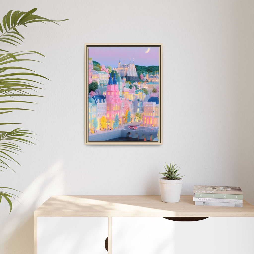 Pastel Prague Cityscape Framed Canvas