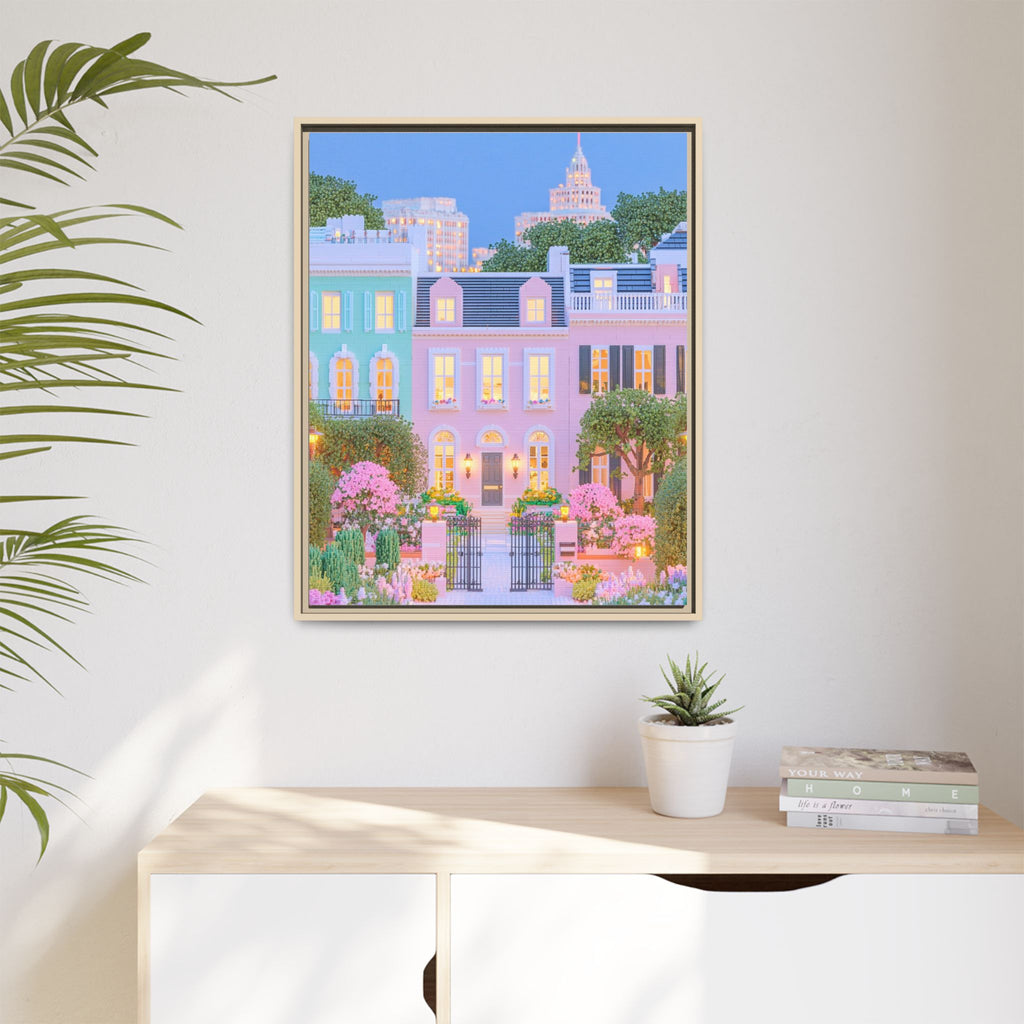Charleston Rainbow Row Framed Canvas