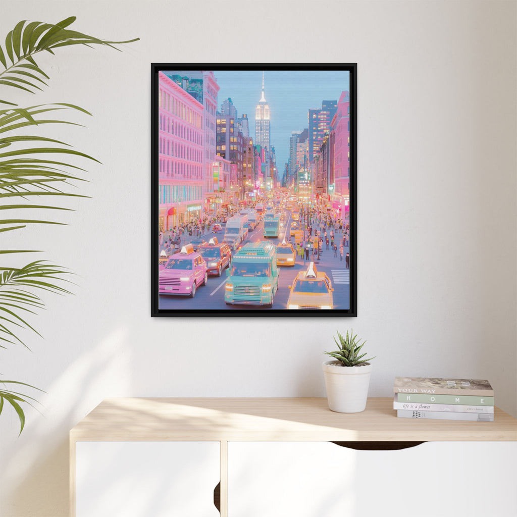 Pastel NYC Midtown Avenue Framed Canvas