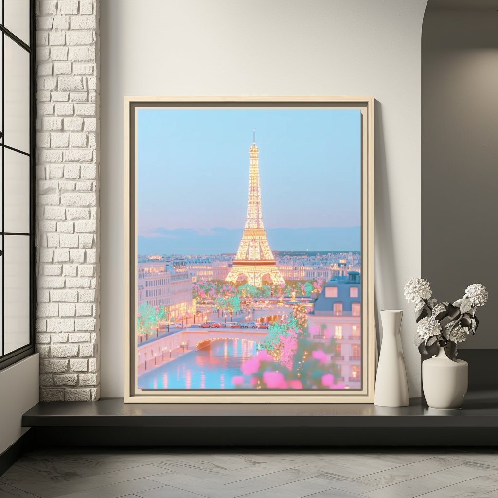 Pastel Eiffel Tower Framed Canvas