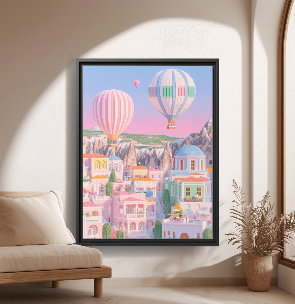 Cappadocia Pastel Balloons Framed Canvas