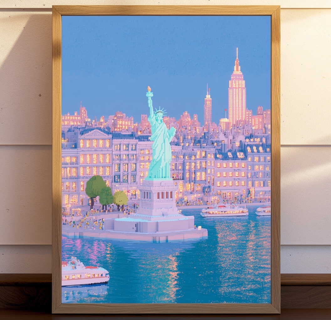 Pastel Statue of Liberty Framed Canvas