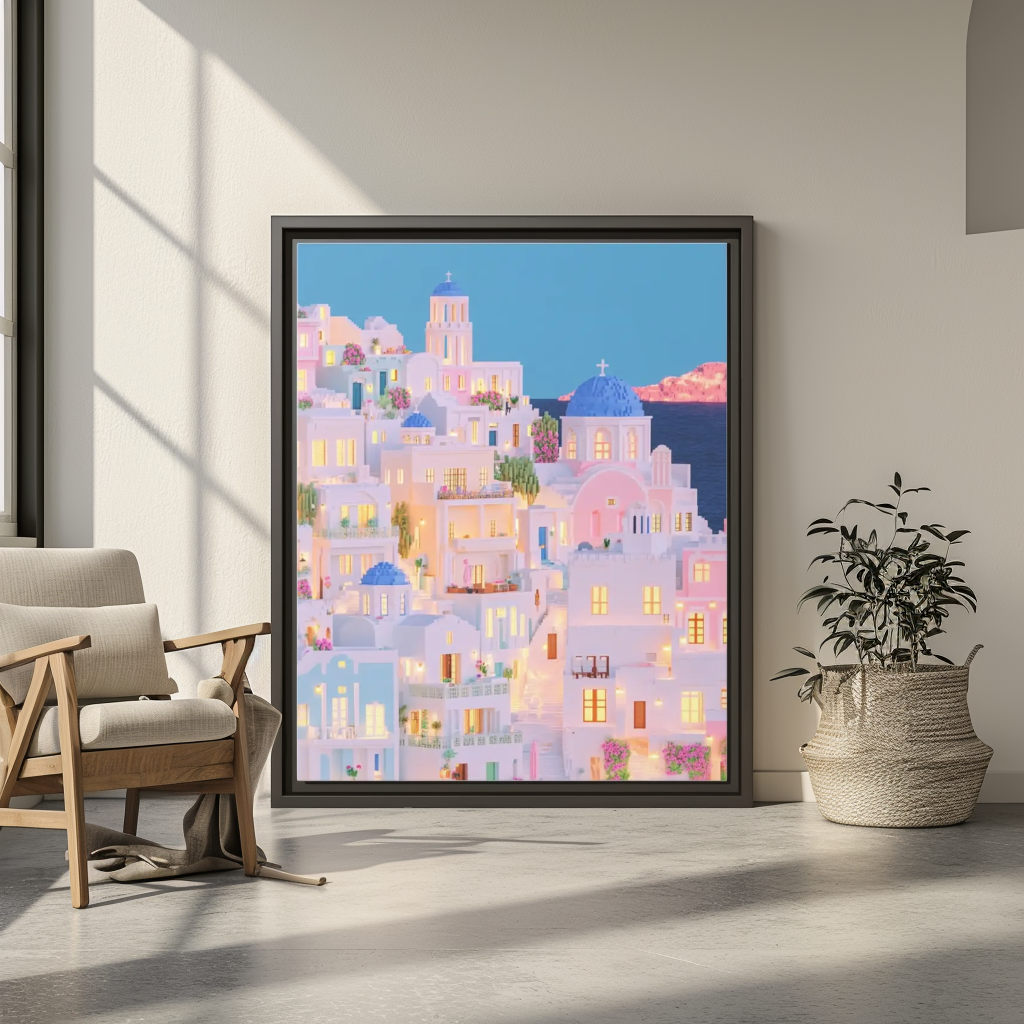 Santorini Oia Village Framed Canvas