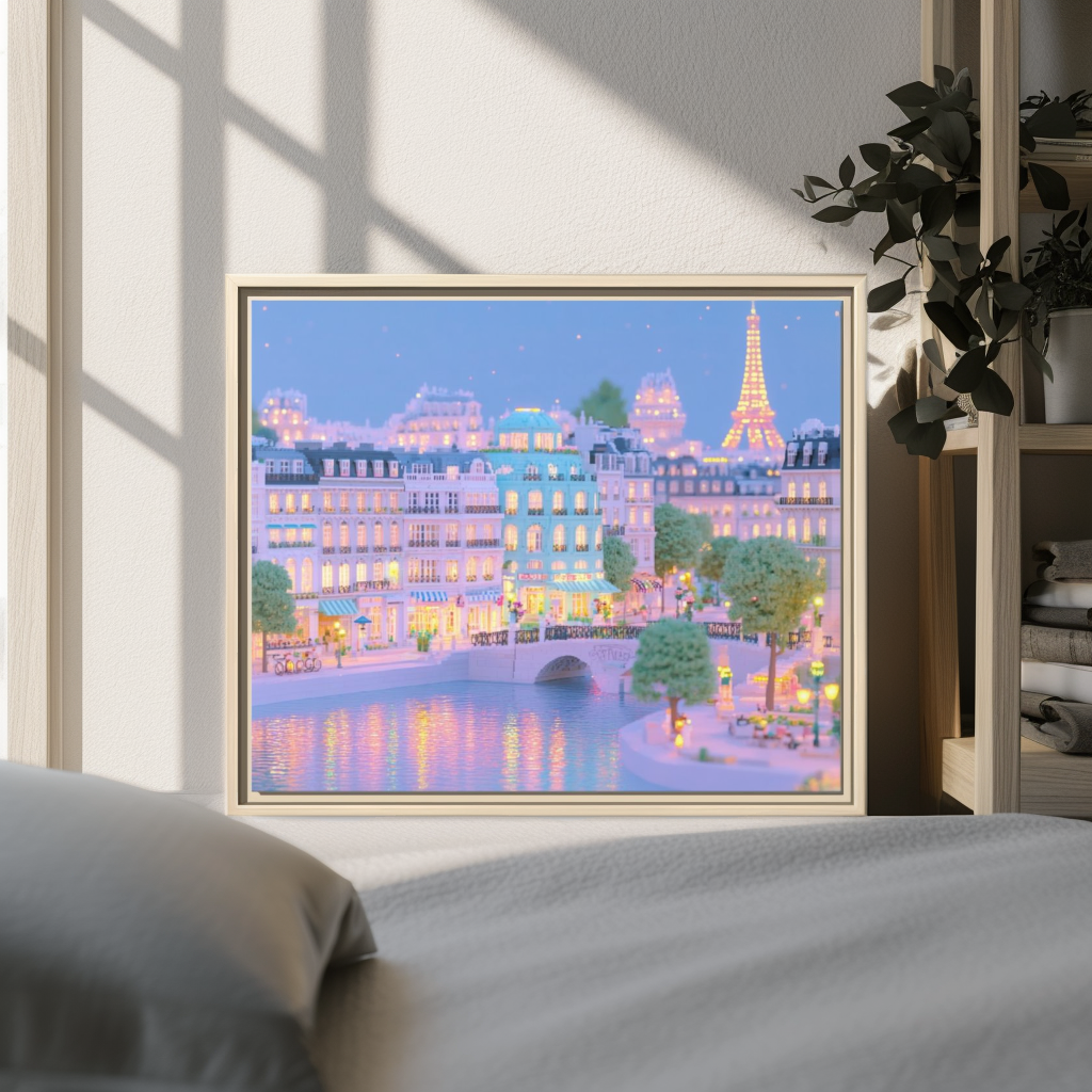 Pastel Paris Eiffel Tower Framed Canvas