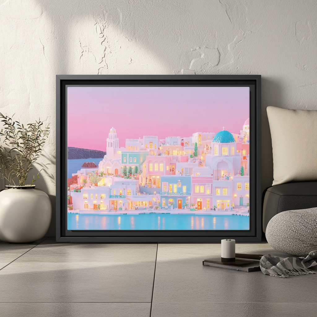 Pastel Santorini Blue Dome Framed Canvas