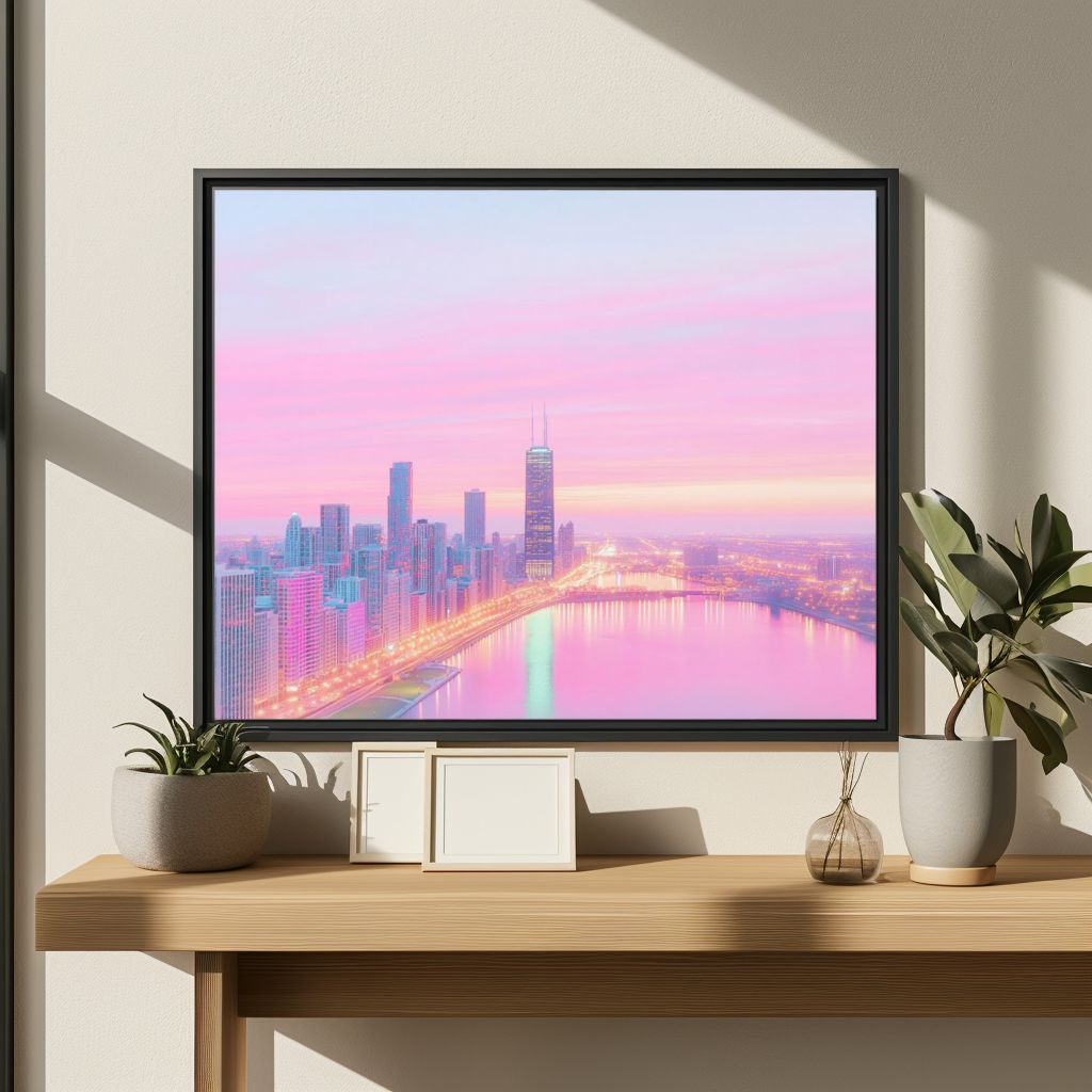 Pastel Chicago Skyline Framed Canvas