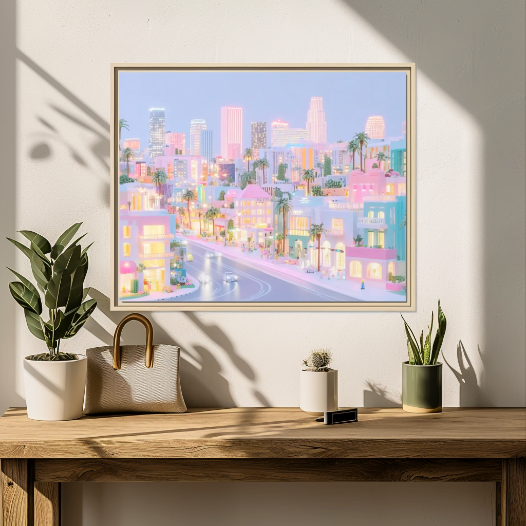 Pastel Los Angeles Skyline Framed Canvas