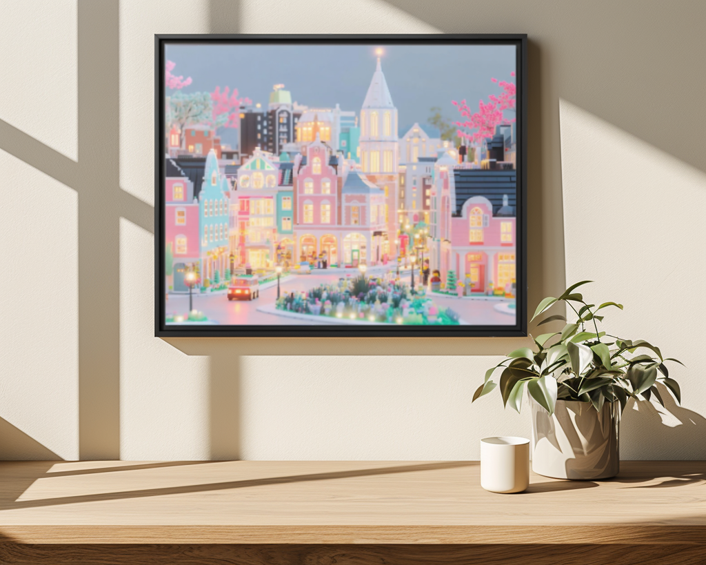 Pastel Boston Skyline Framed Canvas