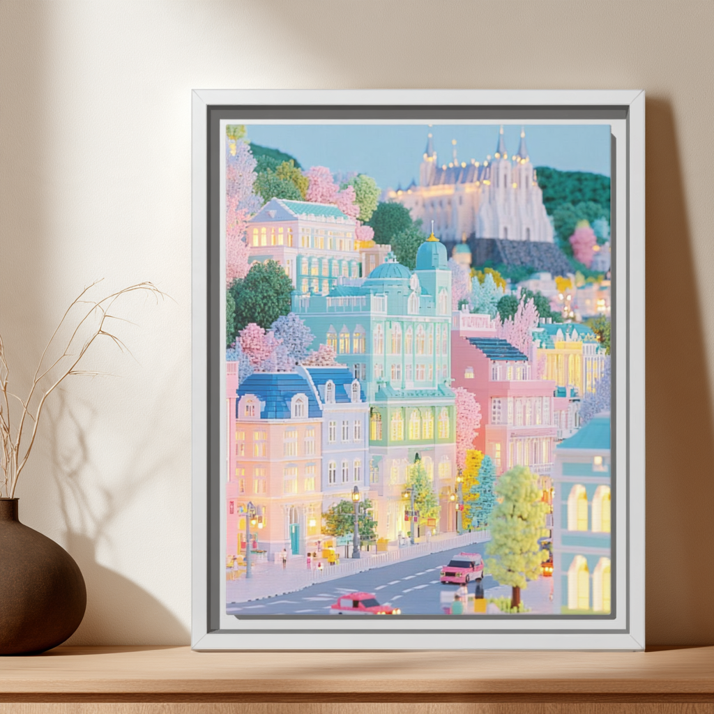 Pastel Prague Castle Framed Canvas