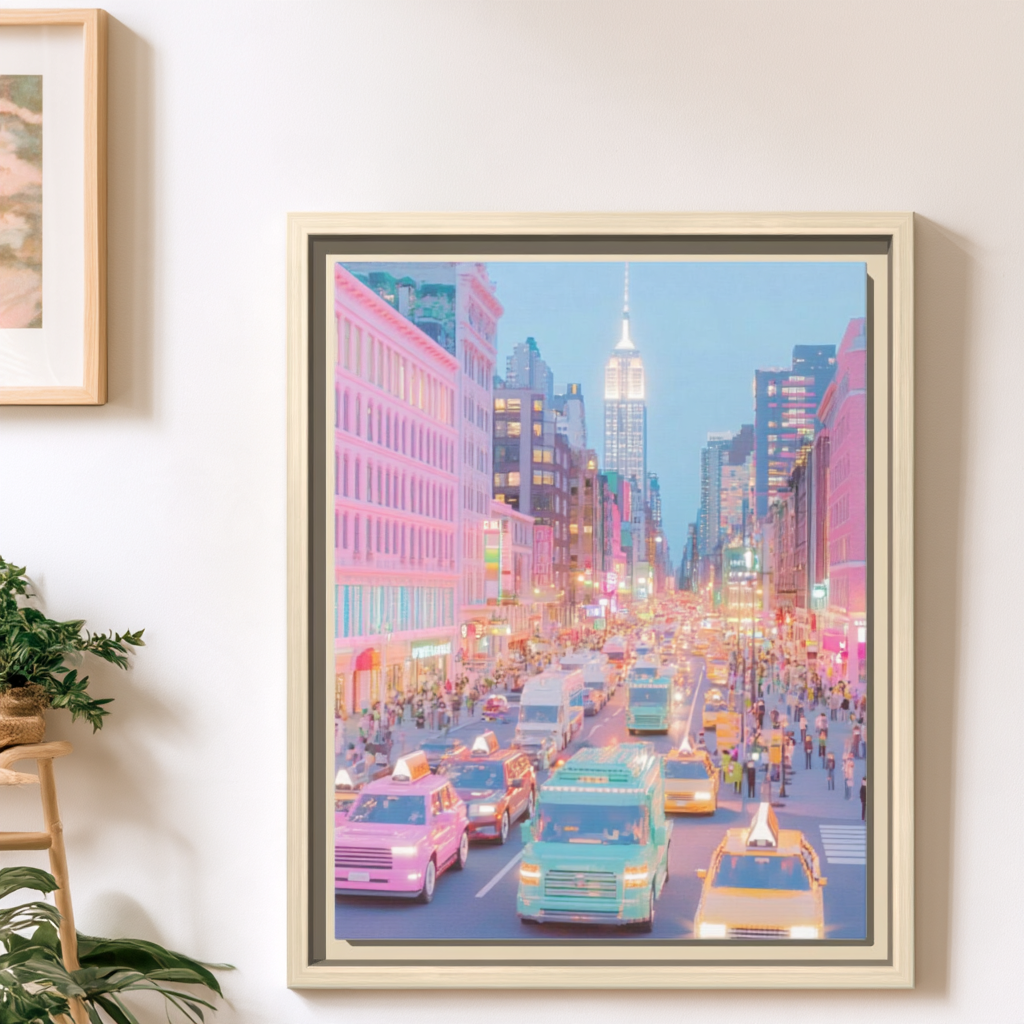 Pastel NYC Midtown Avenue Framed Canvas