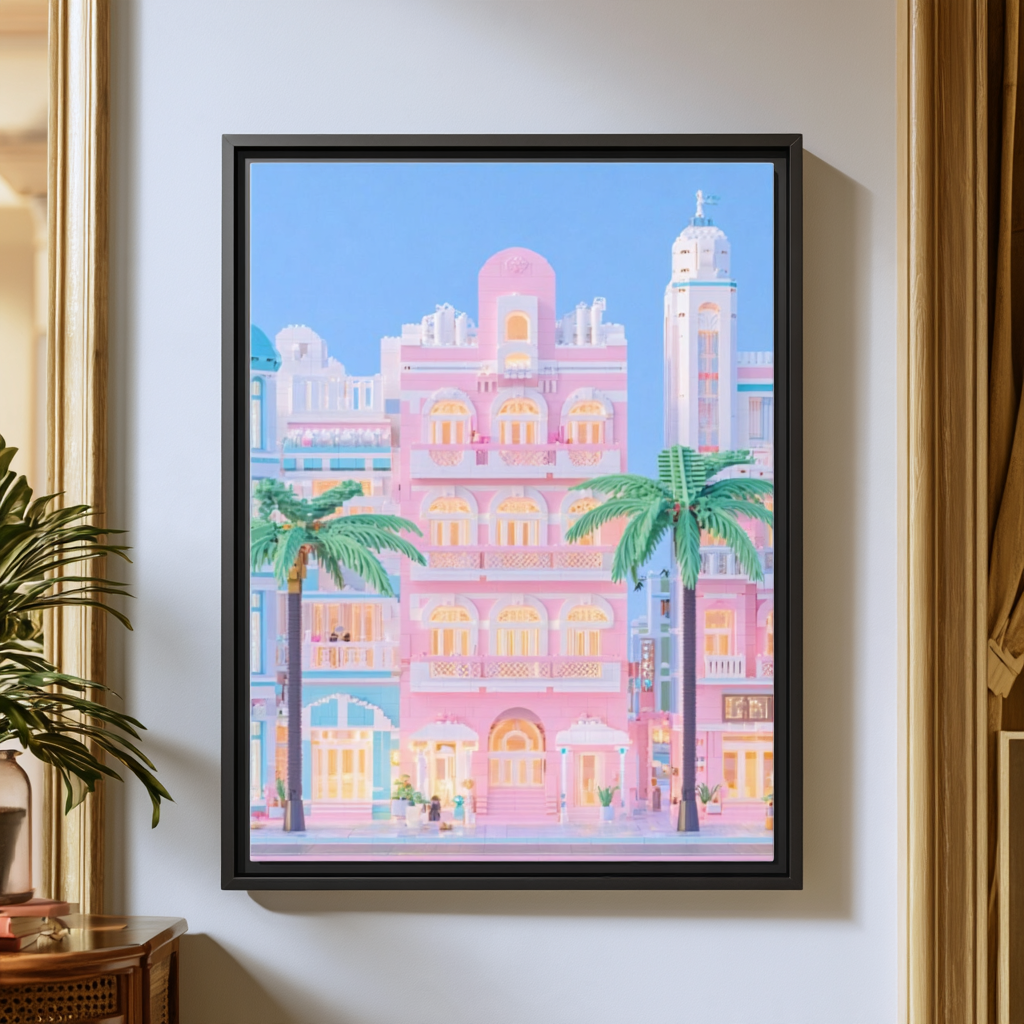Miami Art Deco Facade Framed Canvas