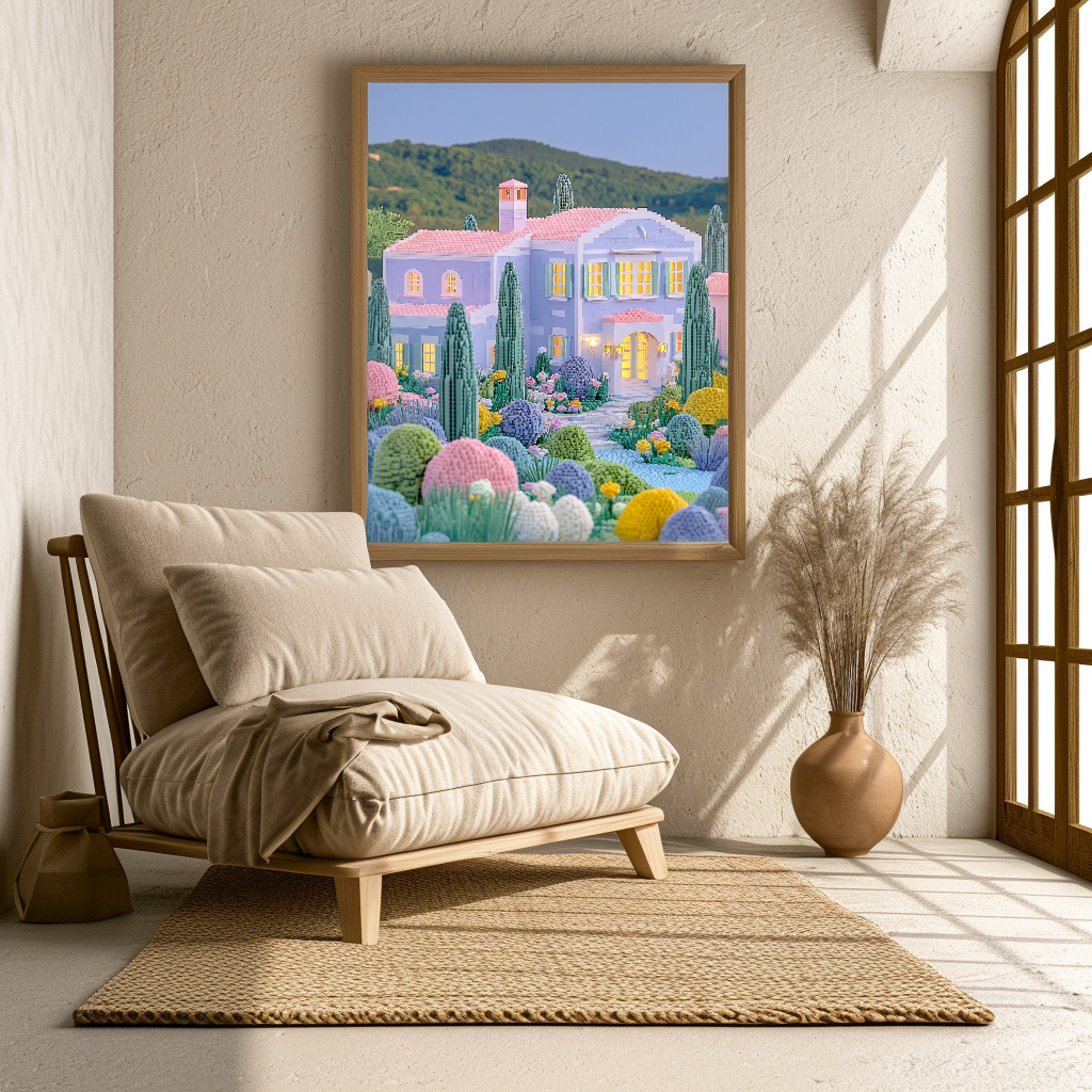 Pastel Mediterranean Villa Framed Canvas