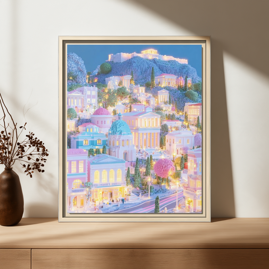 Pastel Athens Acropolis Framed Canvas