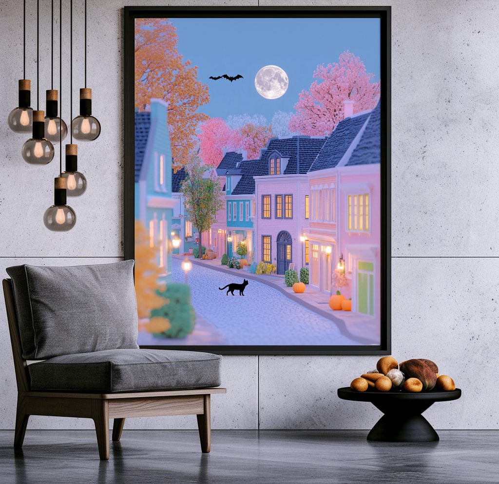 Halloween Village Framed Canvas