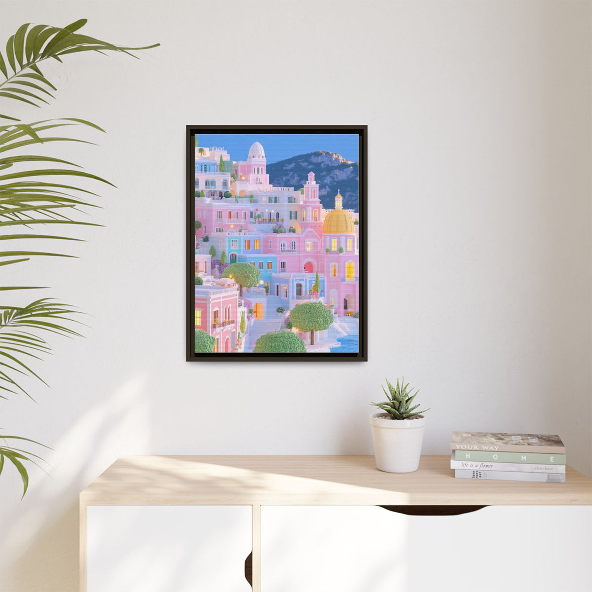Pastel Amalfi Coast Framed Canvas