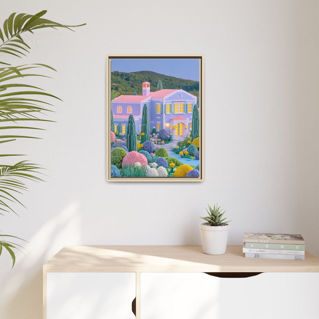 Pastel Mediterranean Villa Framed Canvas
