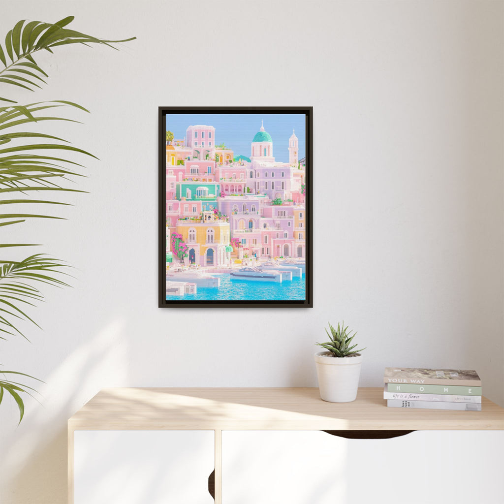 Pastel Capri Harbor Framed Canvas