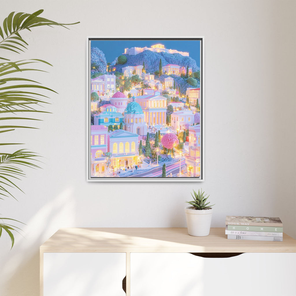 Pastel Athens Acropolis Framed Canvas