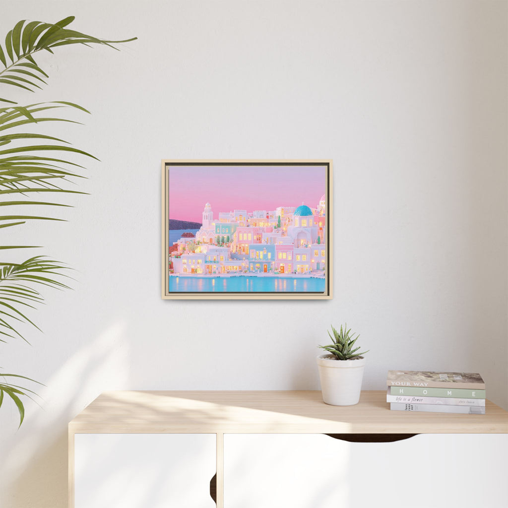 Pastel Santorini Blue Dome Framed Canvas