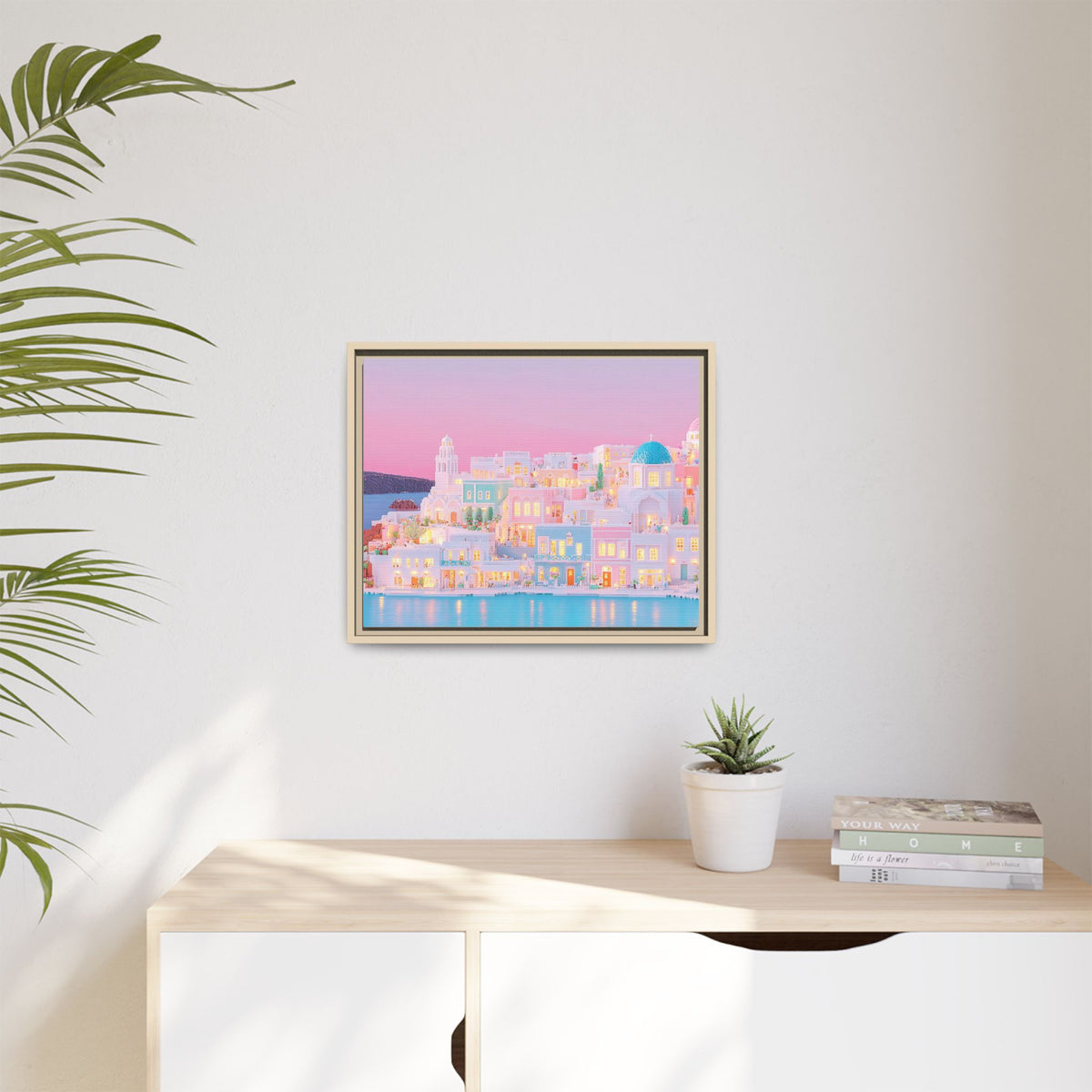 Pastel Santorini Blue Dome Framed Canvas